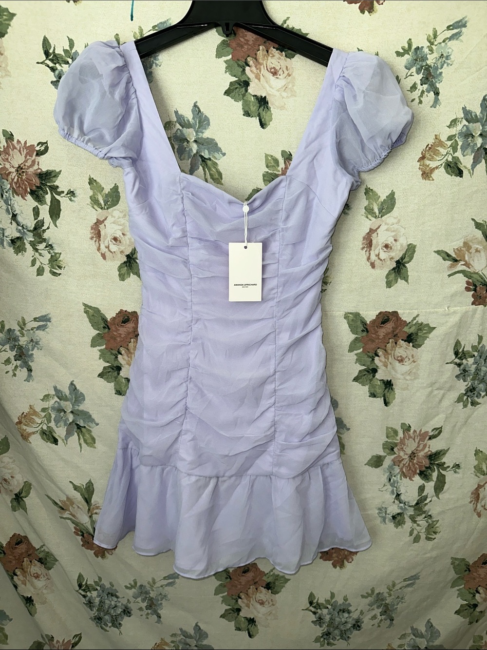 Amanda Uprichard Lilac Puff-Sleeve Ruffle Mini Dress